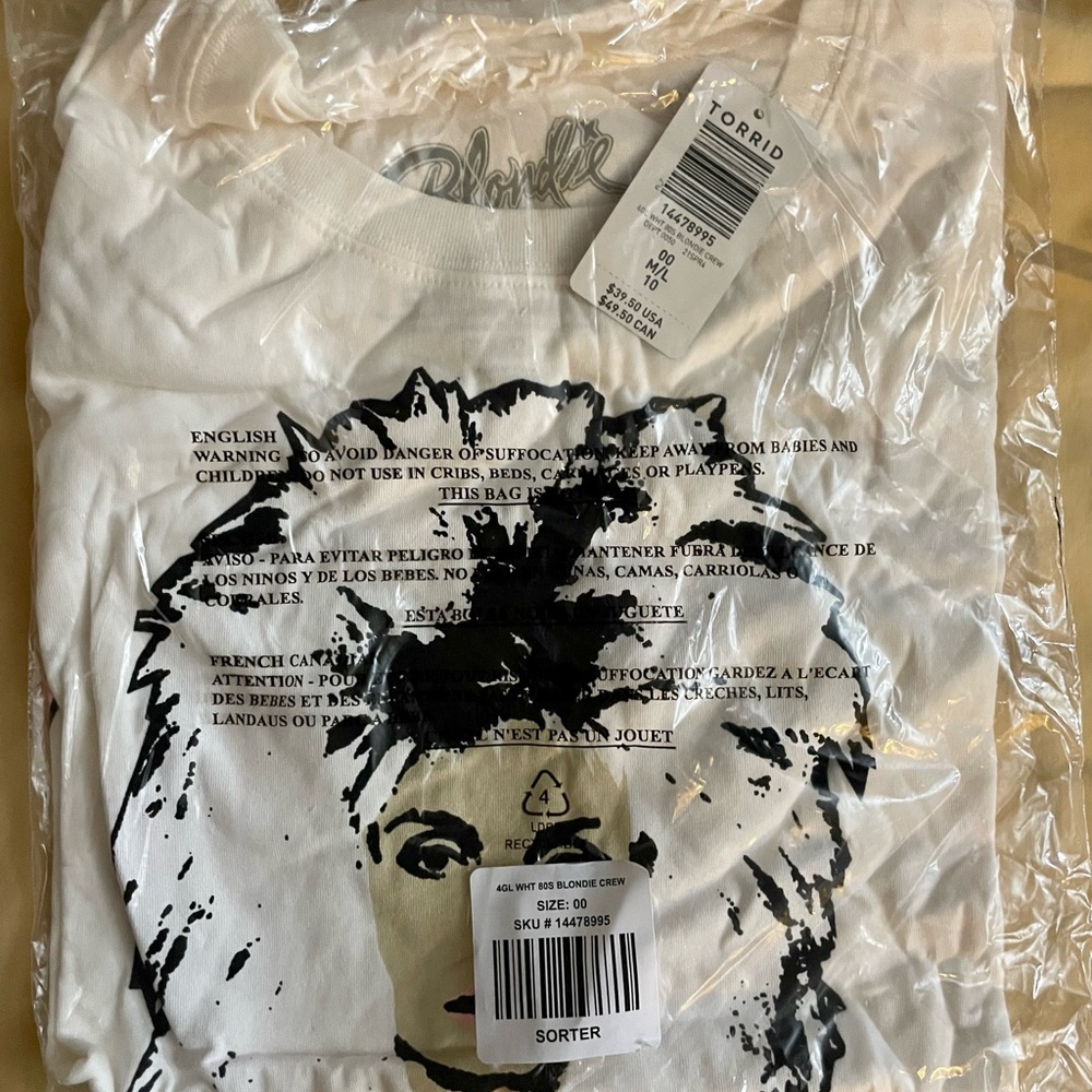 NWT Torrid Plus Size 00 Blondie White Graphic Crew Band Tee *Still in Plastic!*